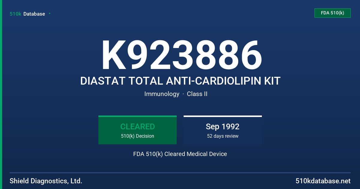 K923886 DIASTAT TOTAL ANTI-CARDIOLIPIN KIT FDA 510(k) Cleared Medical Device