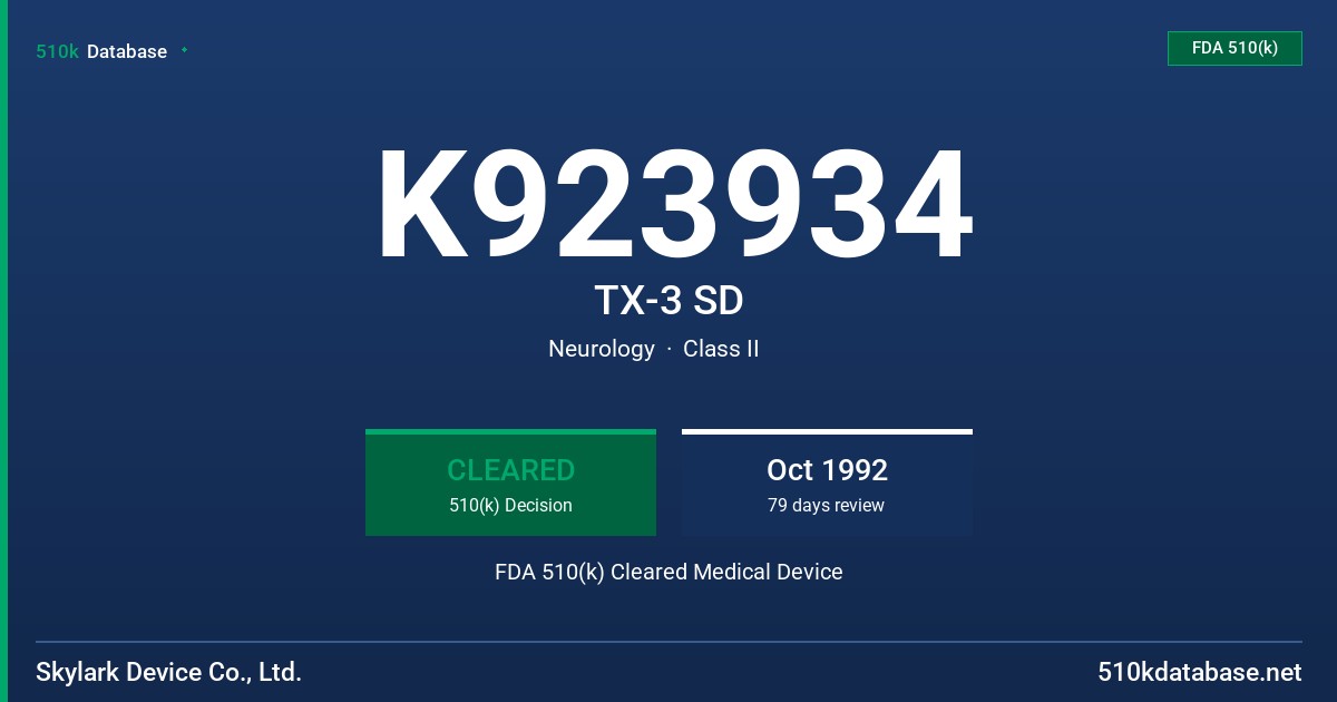 K923934 TX-3 SD FDA 510(k) Cleared Medical Device