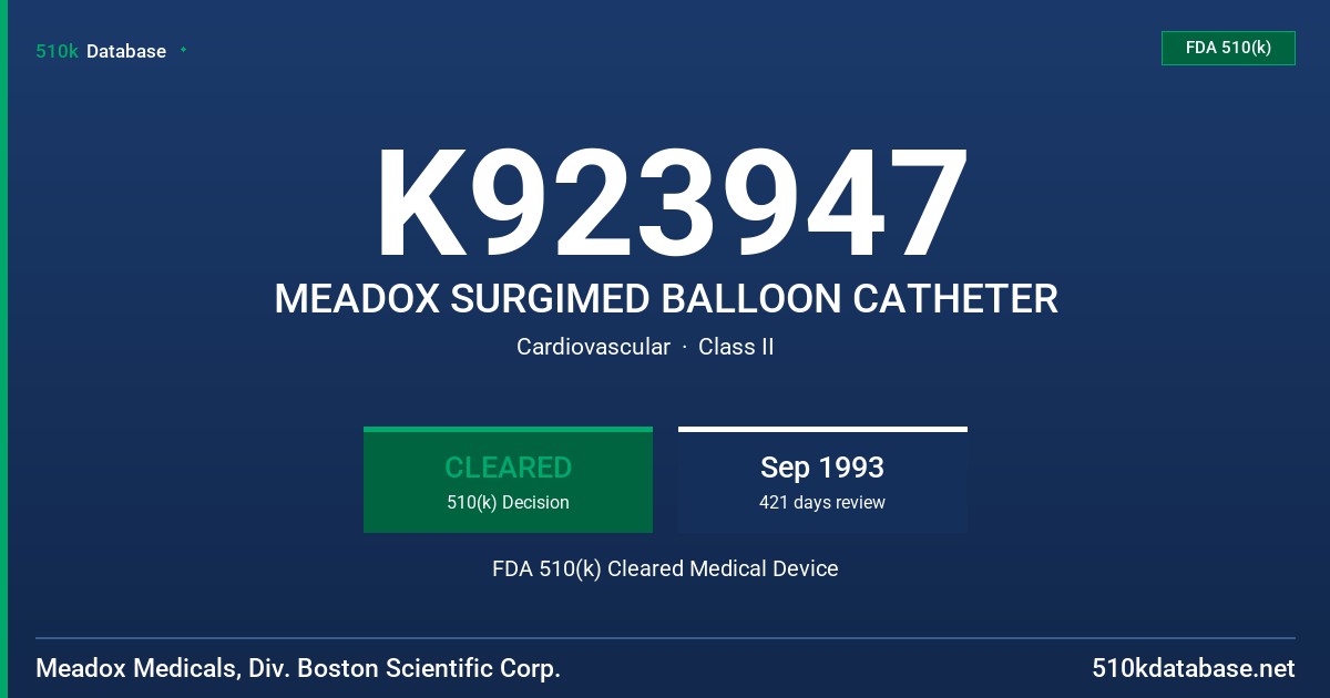 K923947 MEADOX SURGIMED BALLOON CATHETER FDA 510(k) Cleared Medical Device
