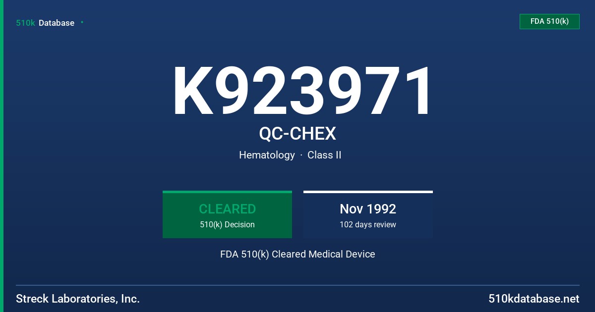 K923971 QC-CHEX FDA 510(k) Cleared Medical Device