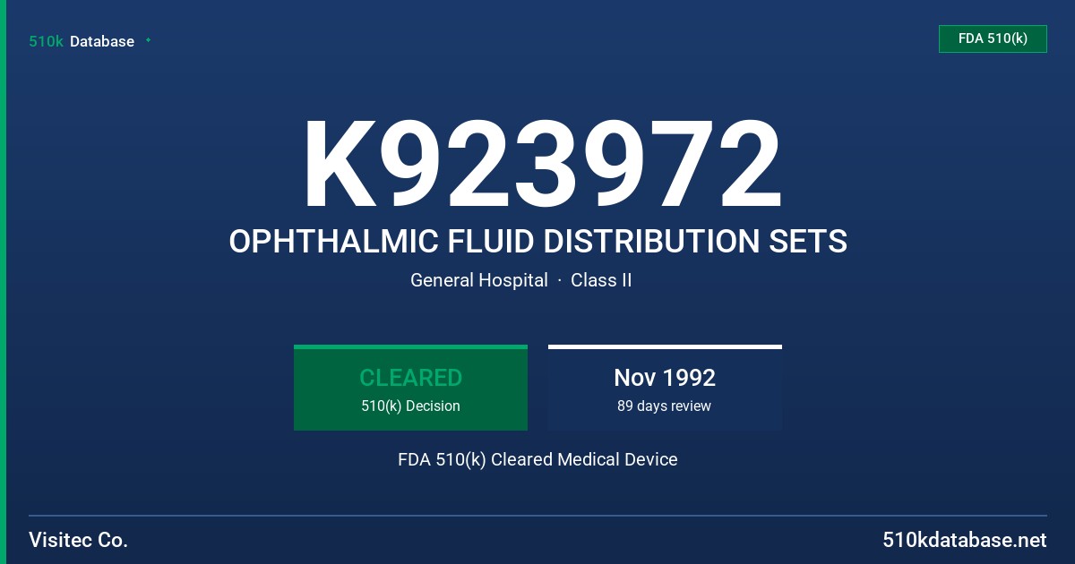 K923972 OPHTHALMIC FLUID DISTRIBUTION SETS FDA 510(k) Cleared Medical Device