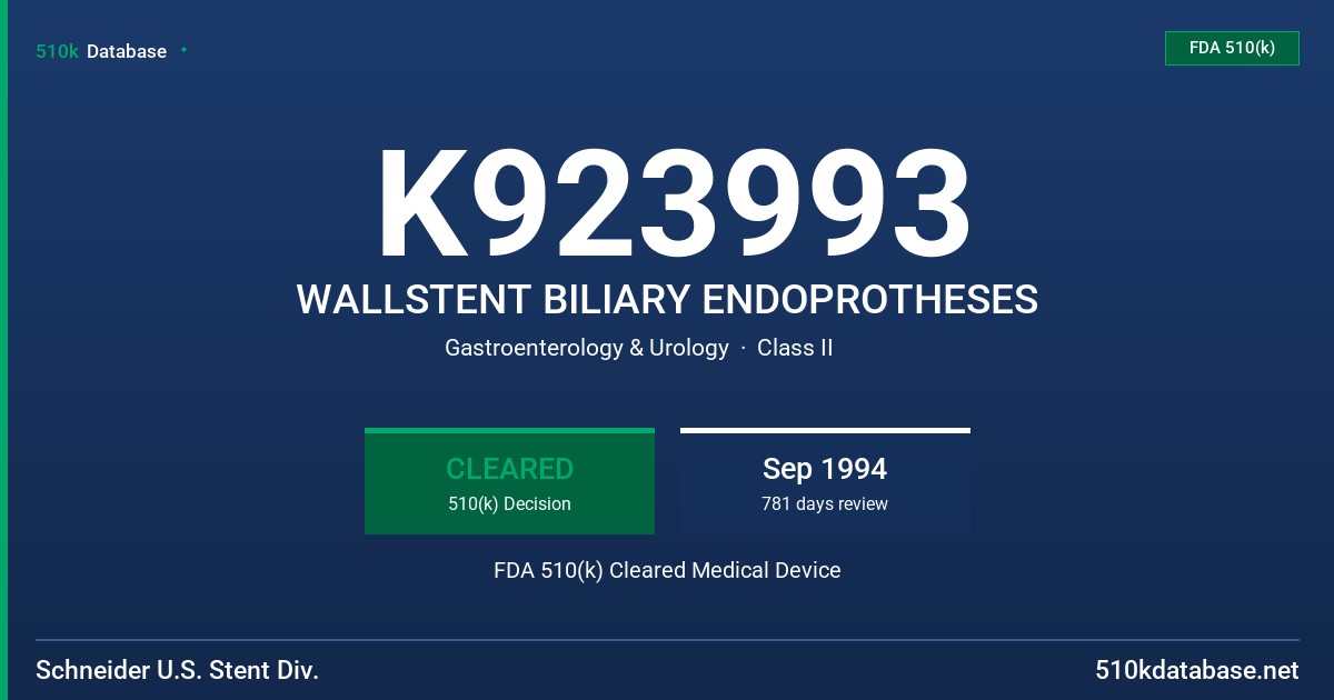 K923993 WALLSTENT BILIARY ENDOPROTHESES FDA 510(k) Cleared Medical Device