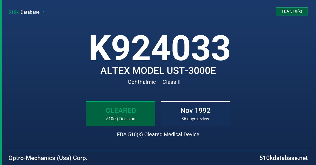 K924033 ALTEX MODEL UST-3000E FDA 510(k) Cleared Medical Device