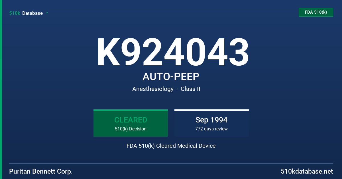 K924043 AUTO-PEEP FDA 510(k) Cleared Medical Device