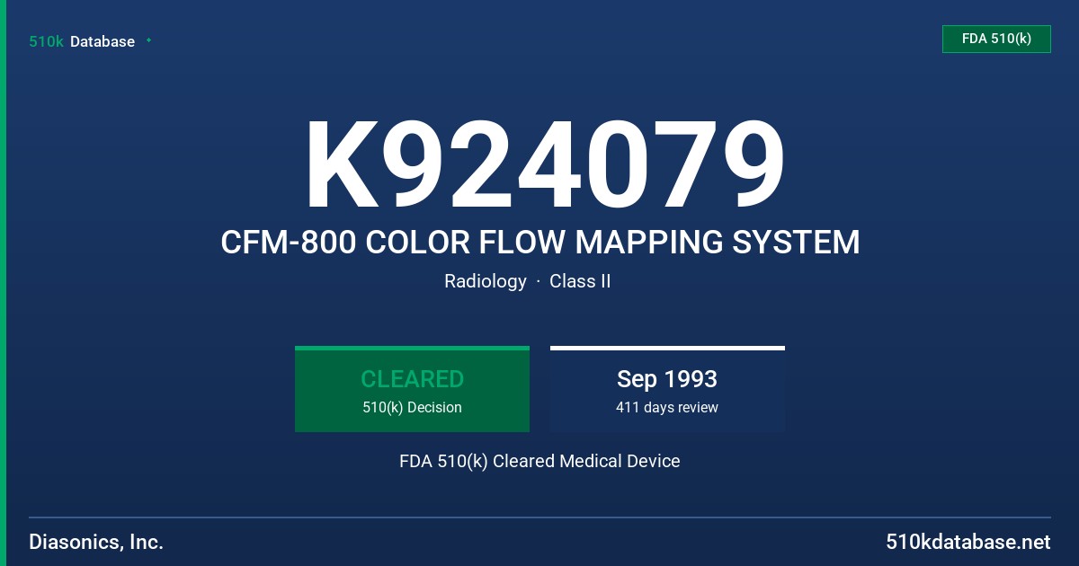 K924079 CFM-800 COLOR FLOW MAPPING SYSTEM FDA 510(k) Cleared Medical Device