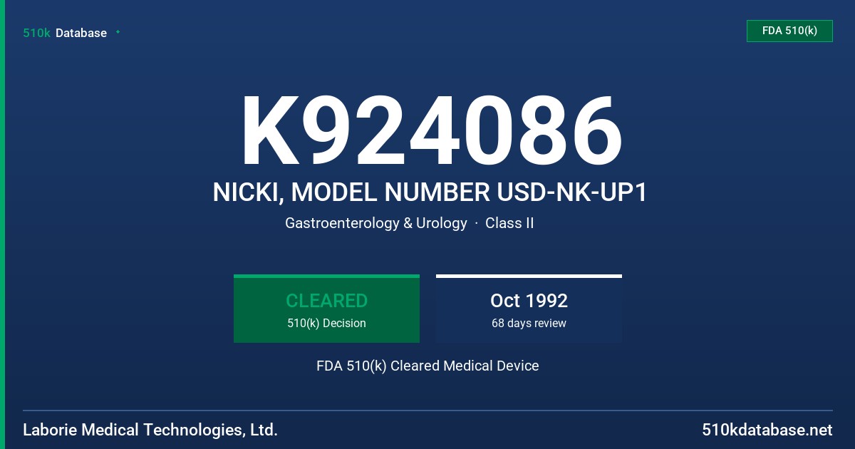 K924086 NICKI, MODEL NUMBER USD-NK-UP1 FDA 510(k) Cleared Medical Device