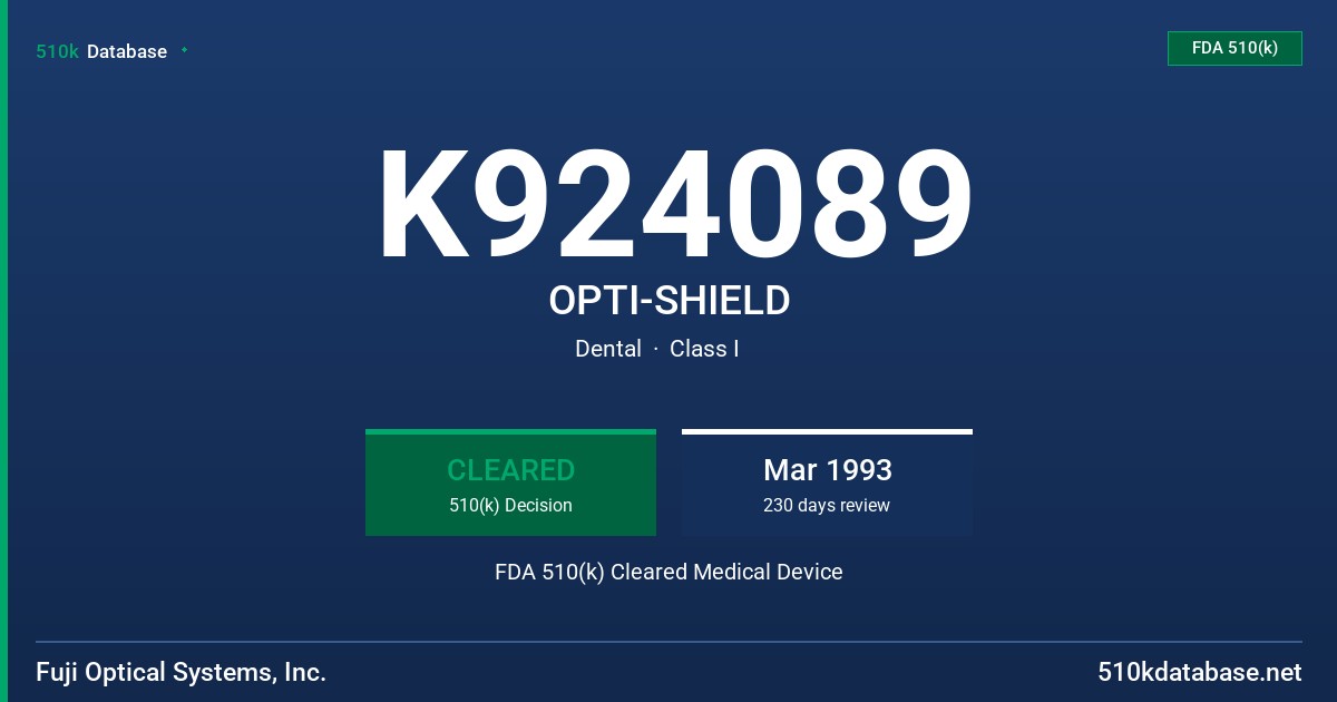 K924089 OPTI-SHIELD FDA 510(k) Cleared Medical Device