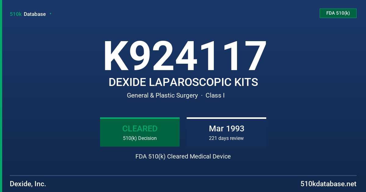 K924117 DEXIDE LAPAROSCOPIC KITS FDA 510(k) Cleared Medical Device