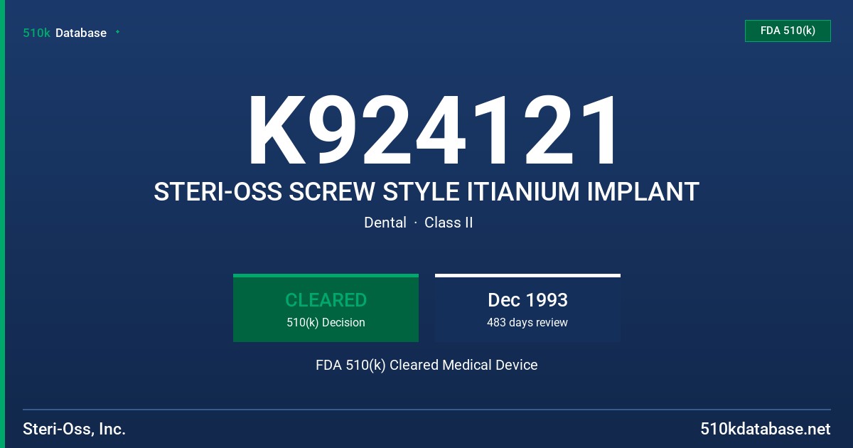 K924121 STERI-OSS SCREW STYLE ITIANIUM IMPLANT FDA 510(k) Cleared Medical Device