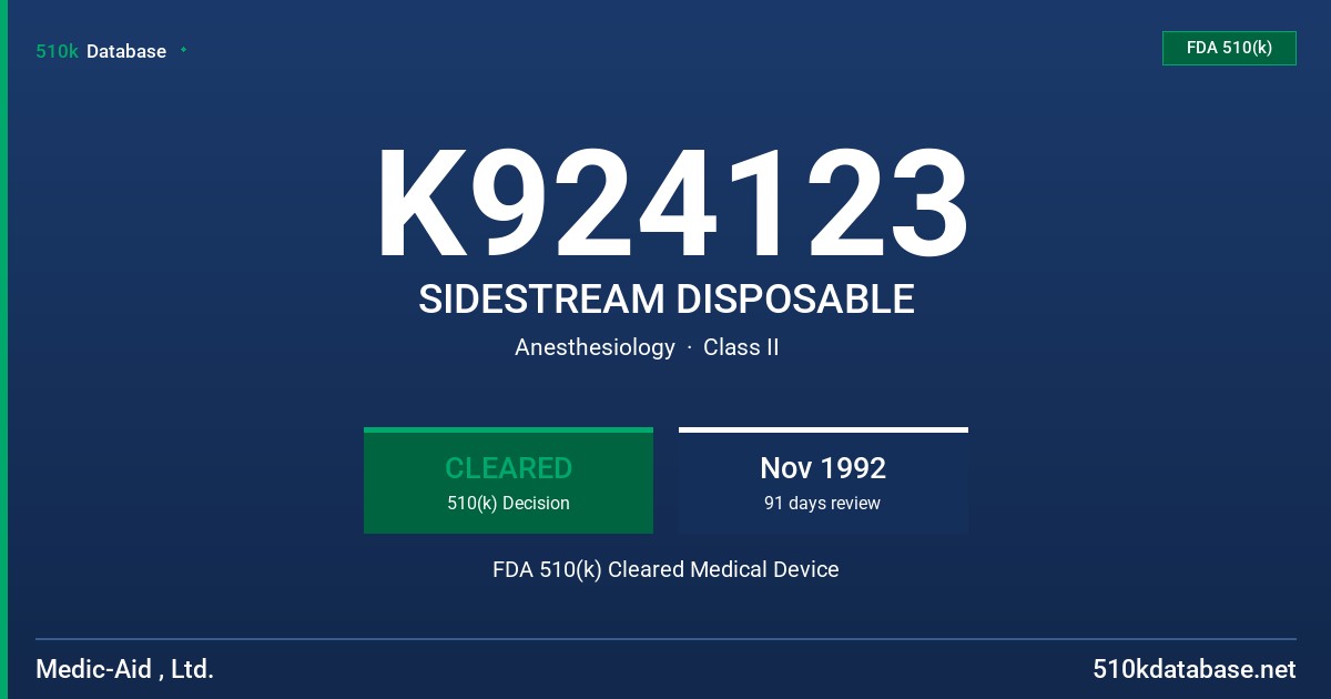 K924123 SIDESTREAM DISPOSABLE FDA 510(k) Cleared Medical Device