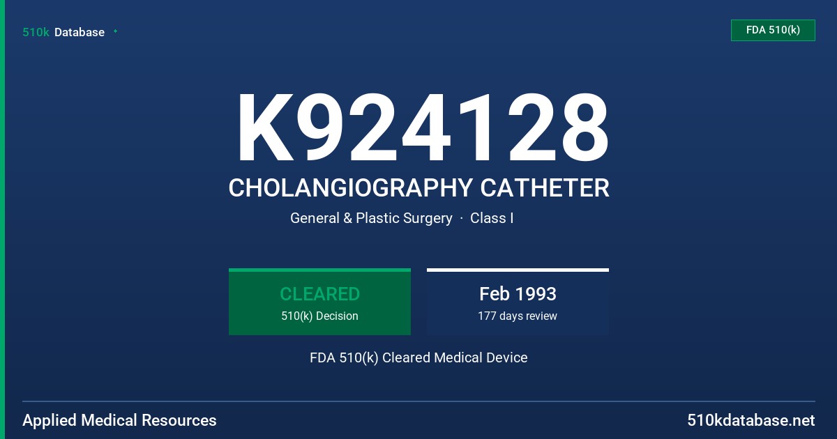 K924128 CHOLANGIOGRAPHY CATHETER FDA 510(k) Cleared Medical Device