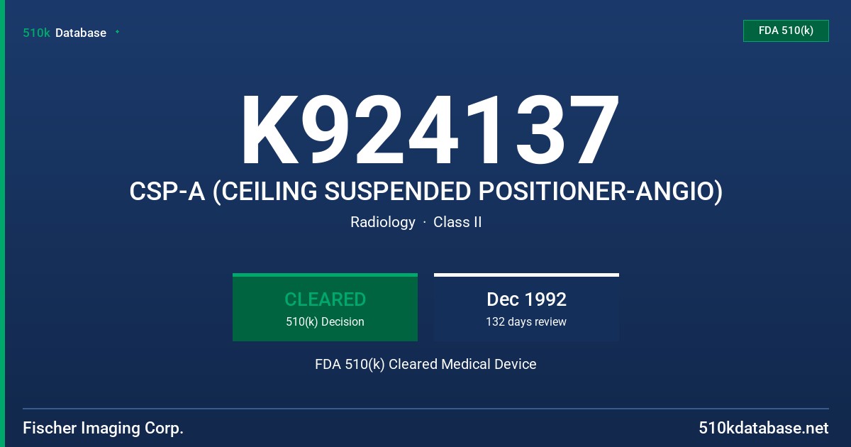 K924137 CSP-A (CEILING SUSPENDED POSITIONER-ANGIO) FDA 510(k) Cleared Medical Device