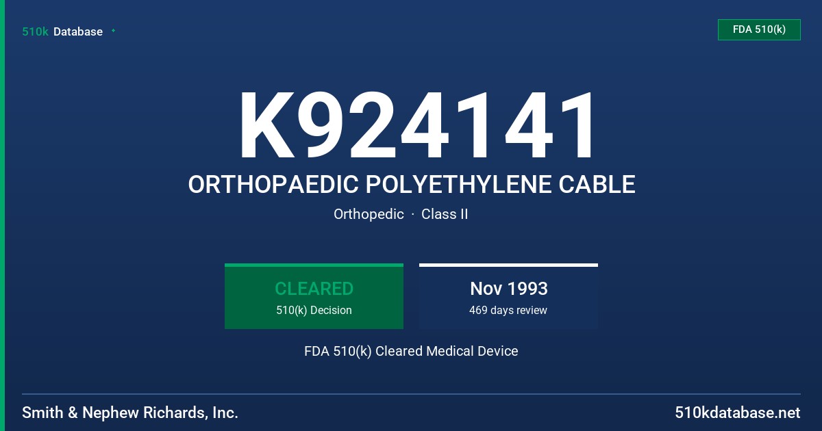 K924141 ORTHOPAEDIC POLYETHYLENE CABLE FDA 510(k) Cleared Medical Device