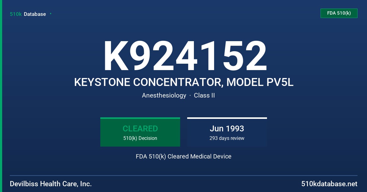 K924152 KEYSTONE CONCENTRATOR, MODEL PV5L FDA 510(k) Cleared Medical Device