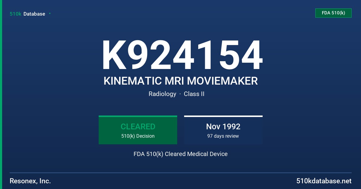 K924154 KINEMATIC MRI MOVIEMAKER FDA 510(k) Cleared Medical Device
