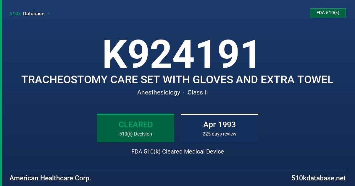 K924191 TRACHEOSTOMY CARE SET WITH GLOVES AND EXTRA TOWEL FDA 510(k) Cleared Medical Device