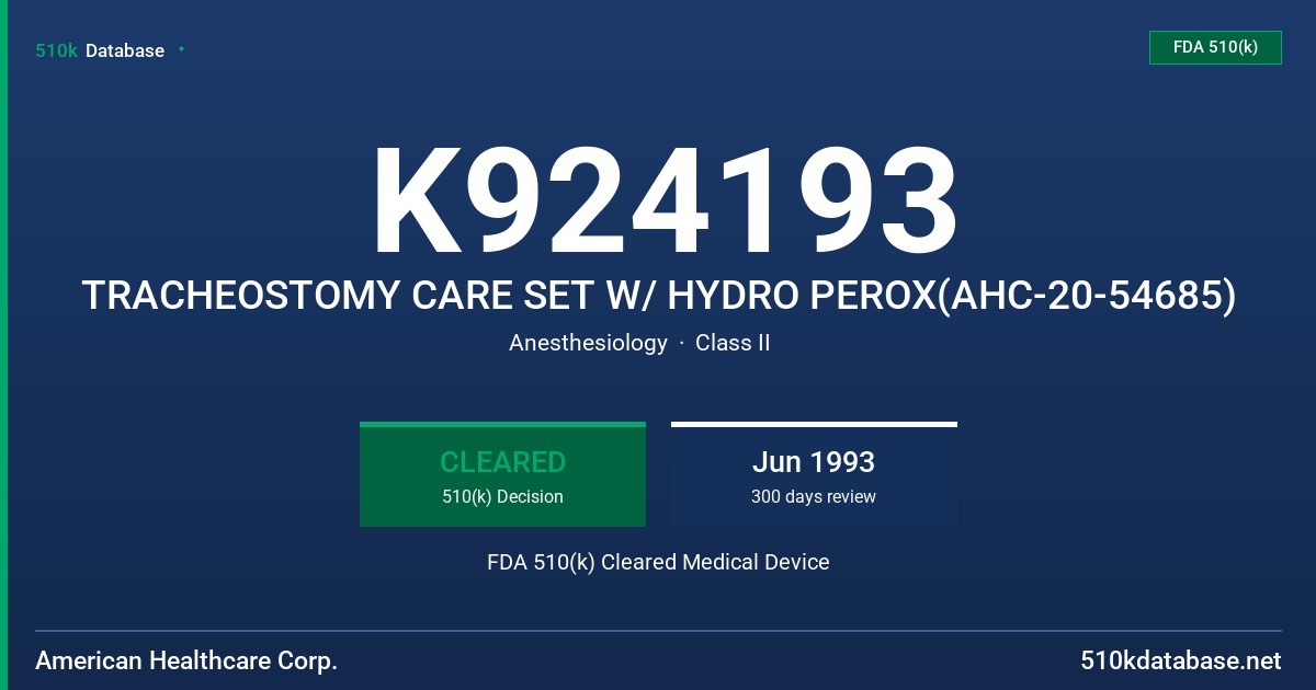 K924193 TRACHEOSTOMY CARE SET W/ HYDRO PEROX(AHC-20-54685) FDA 510(k) Cleared Medical Device