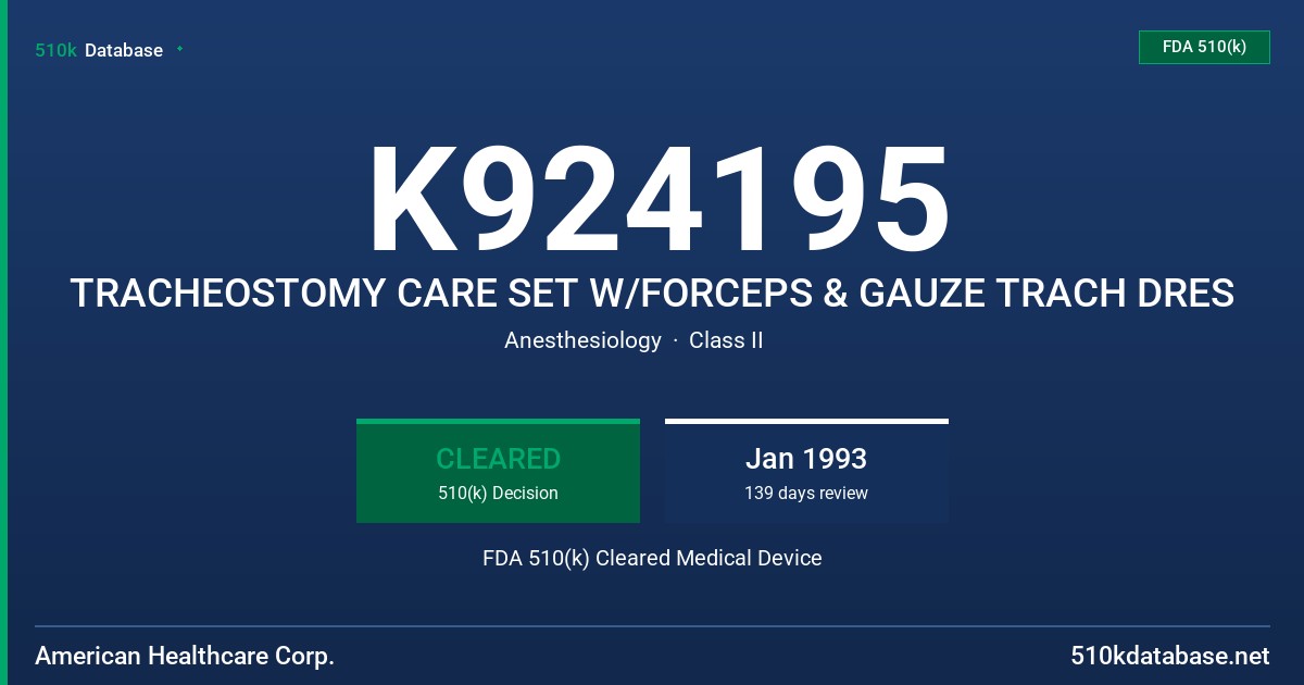 K924195 TRACHEOSTOMY CARE SET W/FORCEPS & GAUZE TRACH DRES FDA 510(k) Cleared Medical Device