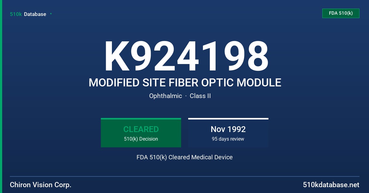 K924198 MODIFIED SITE FIBER OPTIC MODULE FDA 510(k) Cleared Medical Device