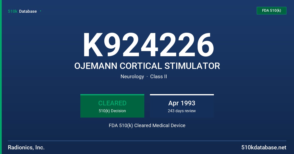 K924226 OJEMANN CORTICAL STIMULATOR FDA 510(k) Cleared Medical Device