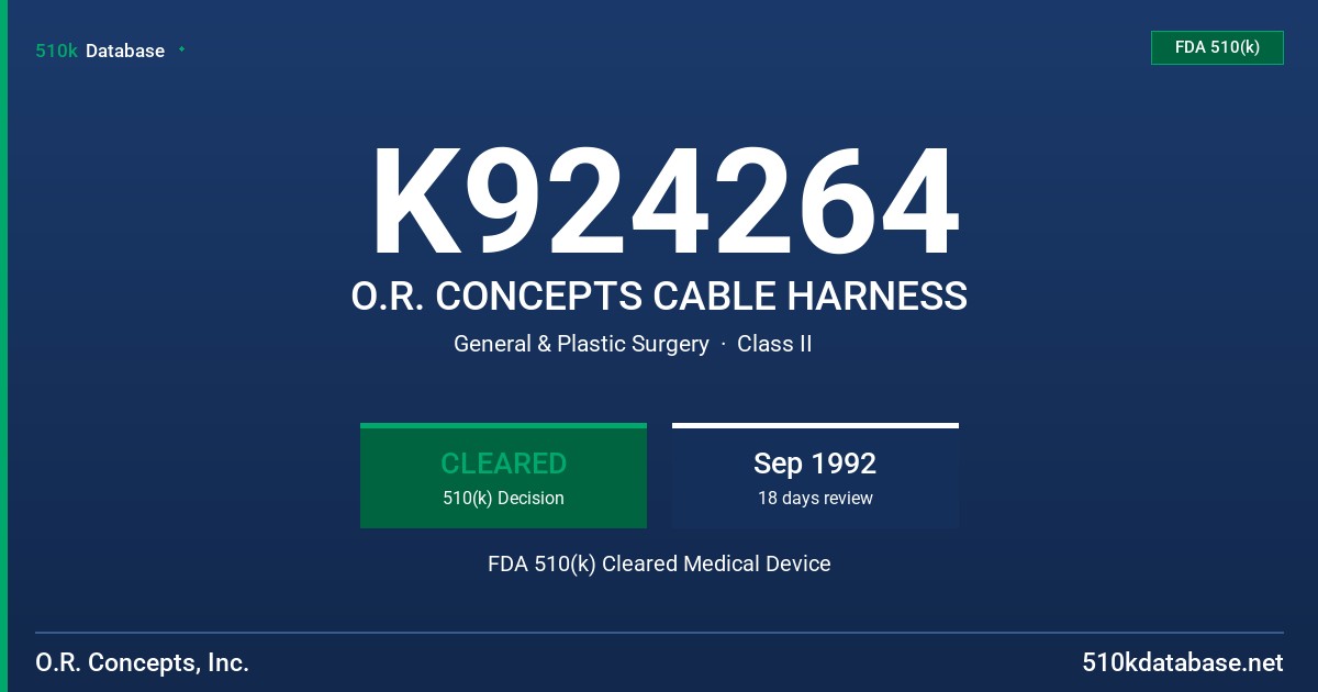 K924264 O.R. CONCEPTS CABLE HARNESS FDA 510(k) Cleared Medical Device