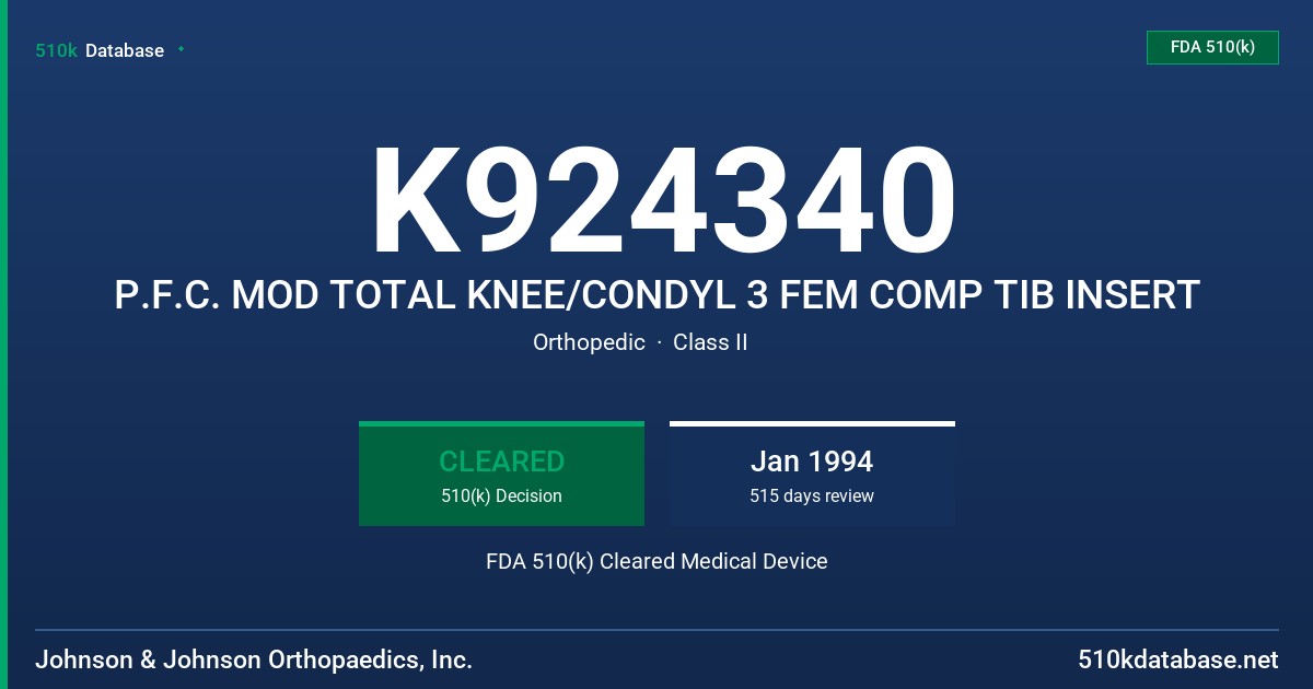 K924340 P.F.C. MOD TOTAL KNEE/CONDYL 3 FEM COMP TIB INSERT FDA 510(k) Cleared Medical Device