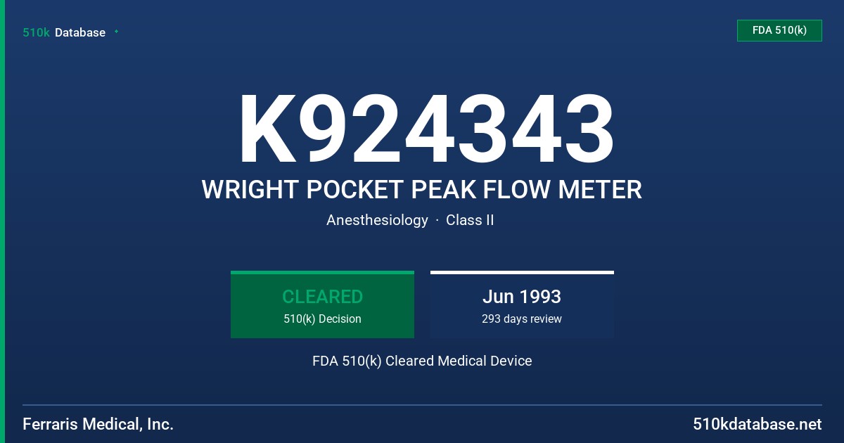 K924343 WRIGHT POCKET PEAK FLOW METER FDA 510(k) Cleared Medical Device
