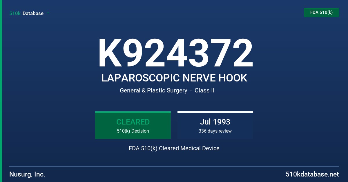 K924372 LAPAROSCOPIC NERVE HOOK FDA 510(k) Cleared Medical Device