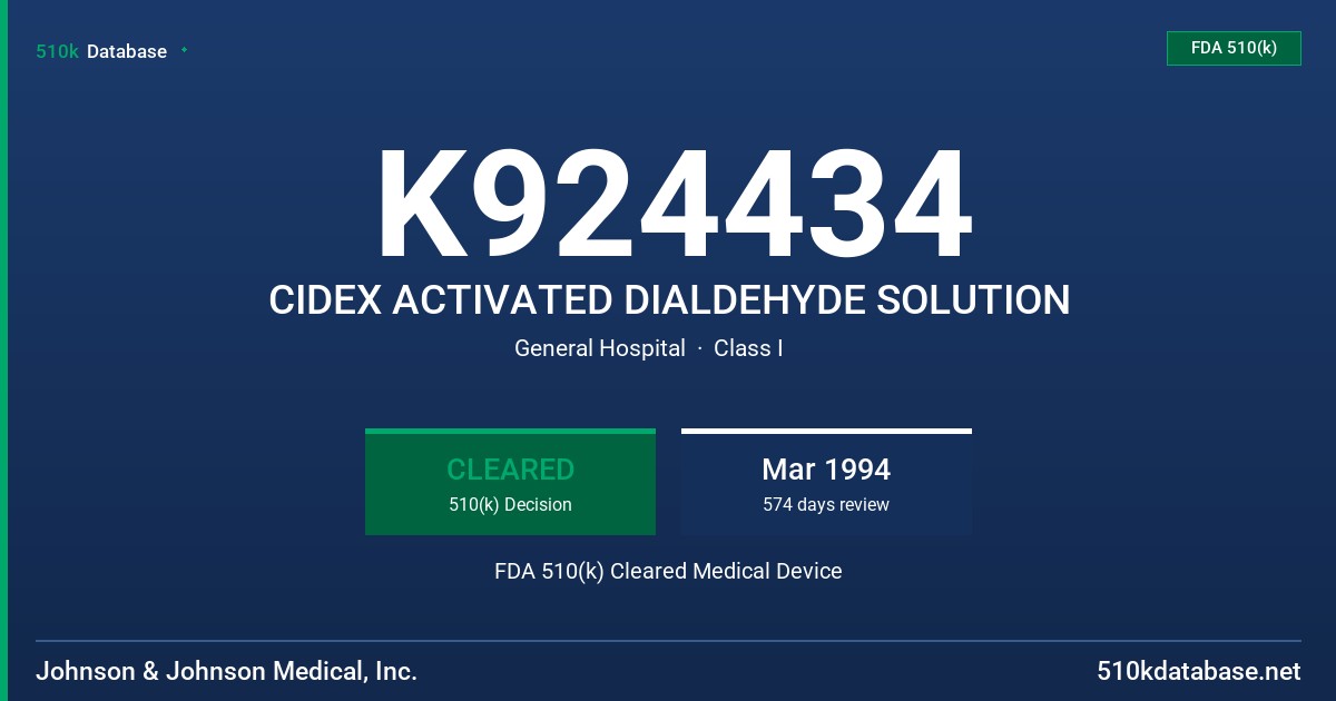 K924434 CIDEX ACTIVATED DIALDEHYDE SOLUTION FDA 510(k) Cleared Medical Device