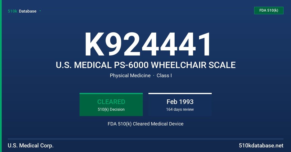 K924441 U.S. MEDICAL PS-6000 WHEELCHAIR SCALE FDA 510(k) Cleared Medical Device