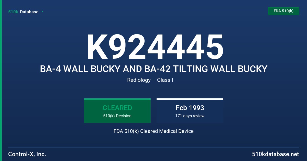 K924445 BA-4 WALL BUCKY AND BA-42 TILTING WALL BUCKY FDA 510(k) Cleared Medical Device