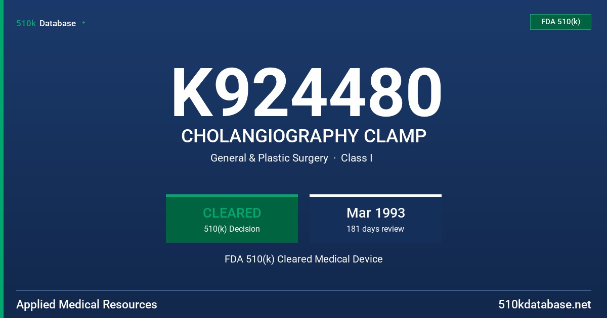 K924480 CHOLANGIOGRAPHY CLAMP FDA 510(k) Cleared Medical Device
