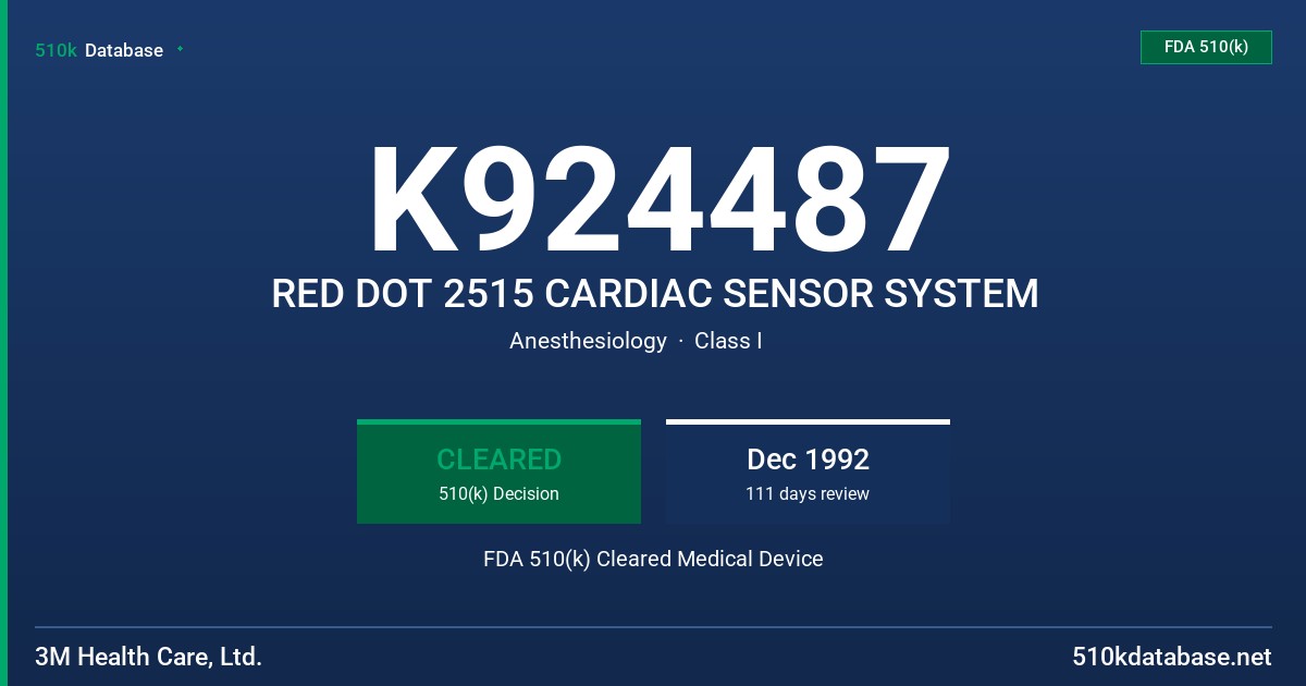 K924487 RED DOT 2515 CARDIAC SENSOR SYSTEM FDA 510(k) Cleared Medical Device