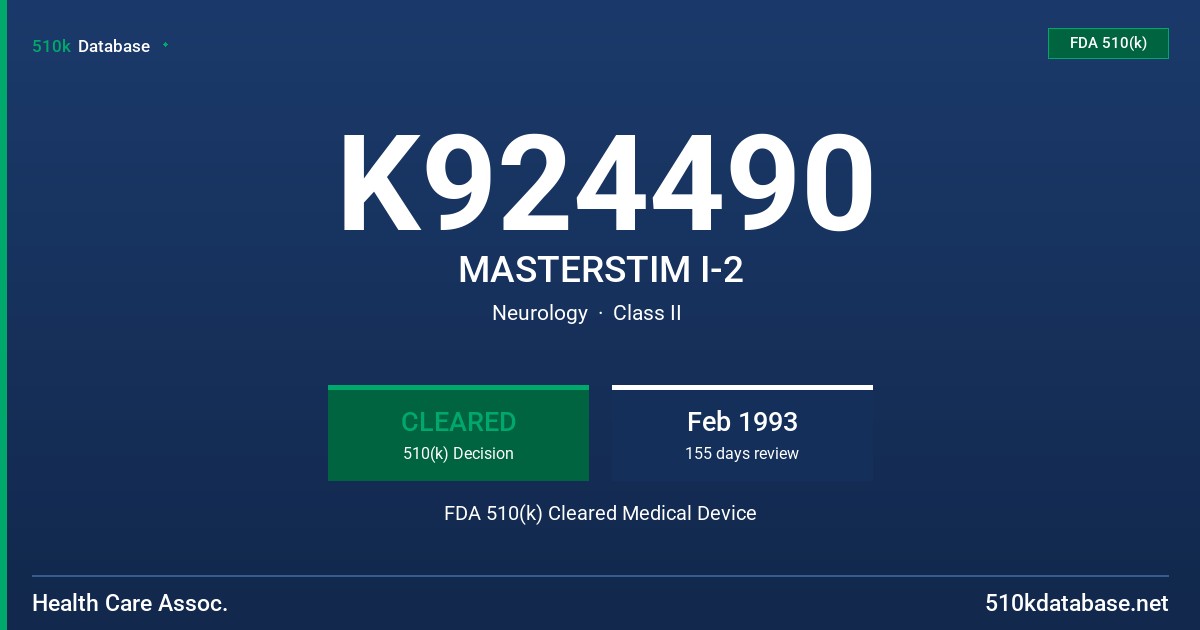 K924490 MASTERSTIM I-2 FDA 510(k) Cleared Medical Device