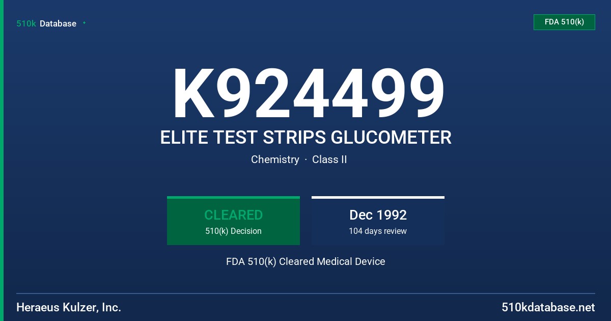 K924499 ELITE TEST STRIPS GLUCOMETER FDA 510(k) Cleared Medical Device