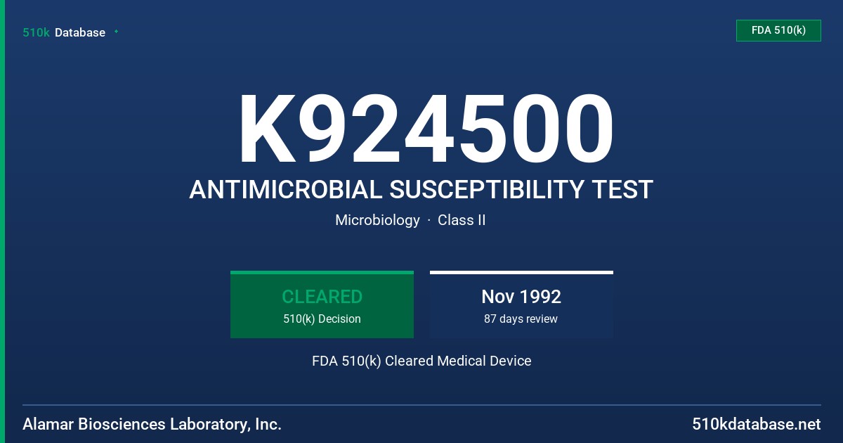 K924500 ANTIMICROBIAL SUSCEPTIBILITY TEST FDA 510(k) Cleared Medical Device