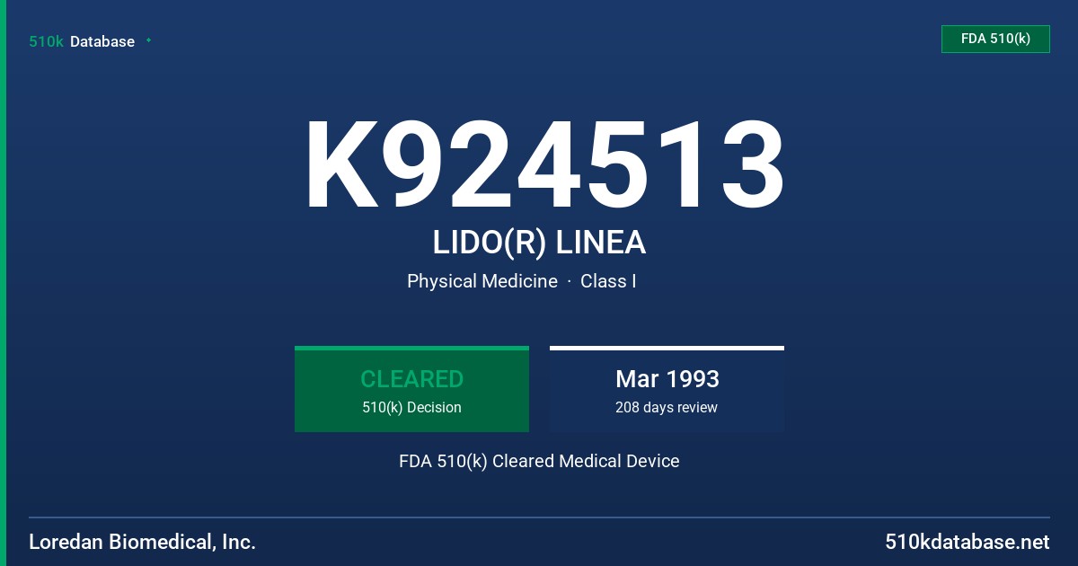 K924513 LIDO(R) LINEA FDA 510(k) Cleared Medical Device