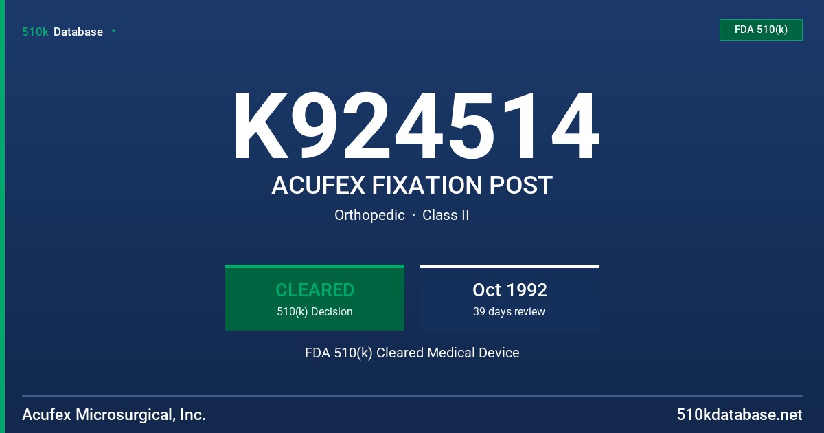 K924514 ACUFEX FIXATION POST FDA 510(k) Cleared Medical Device