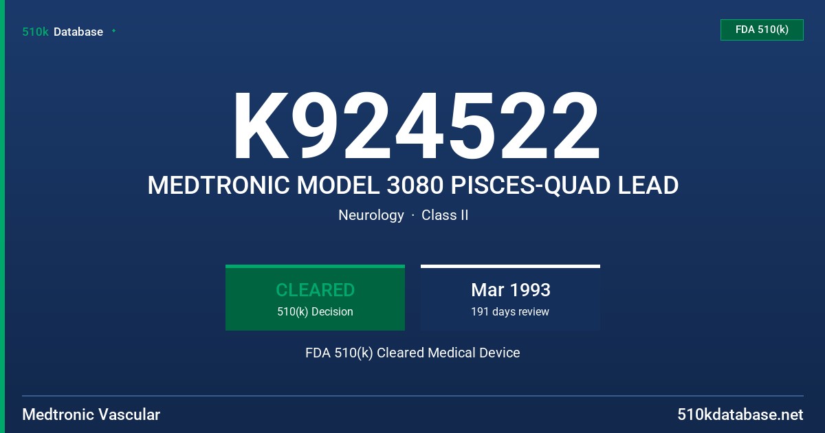 K924522 MEDTRONIC MODEL 3080 PISCES-QUAD LEAD FDA 510(k) Cleared Medical Device