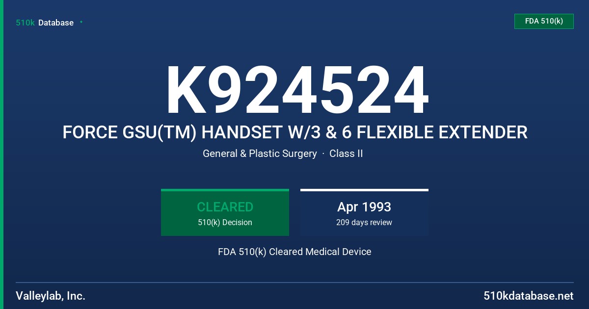 K924524 FORCE GSU(TM) HANDSET W/3 & 6 FLEXIBLE EXTENDER FDA 510(k) Cleared Medical Device