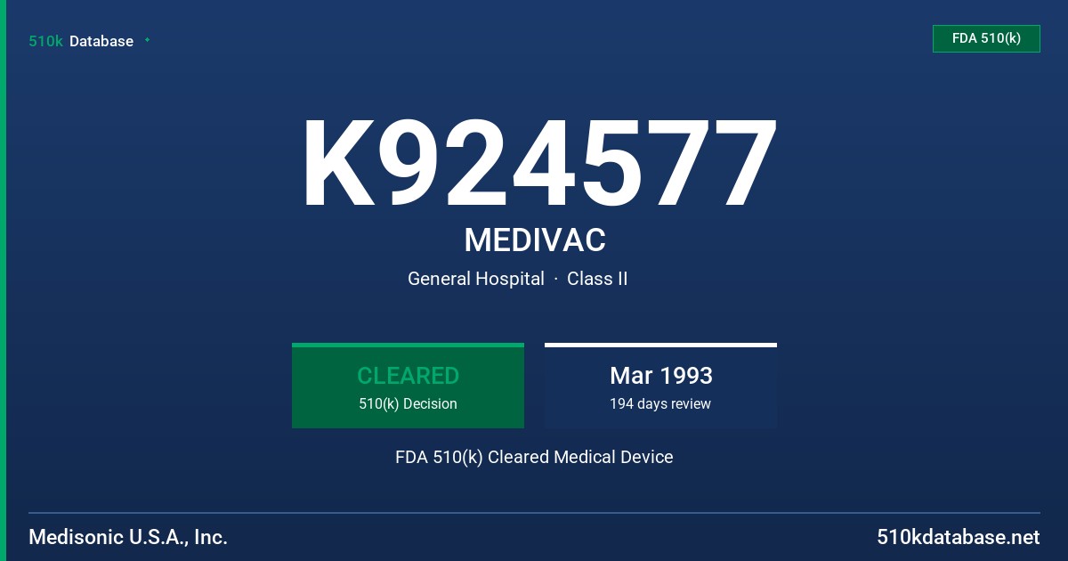 K924577 MEDIVAC FDA 510(k) Cleared Medical Device