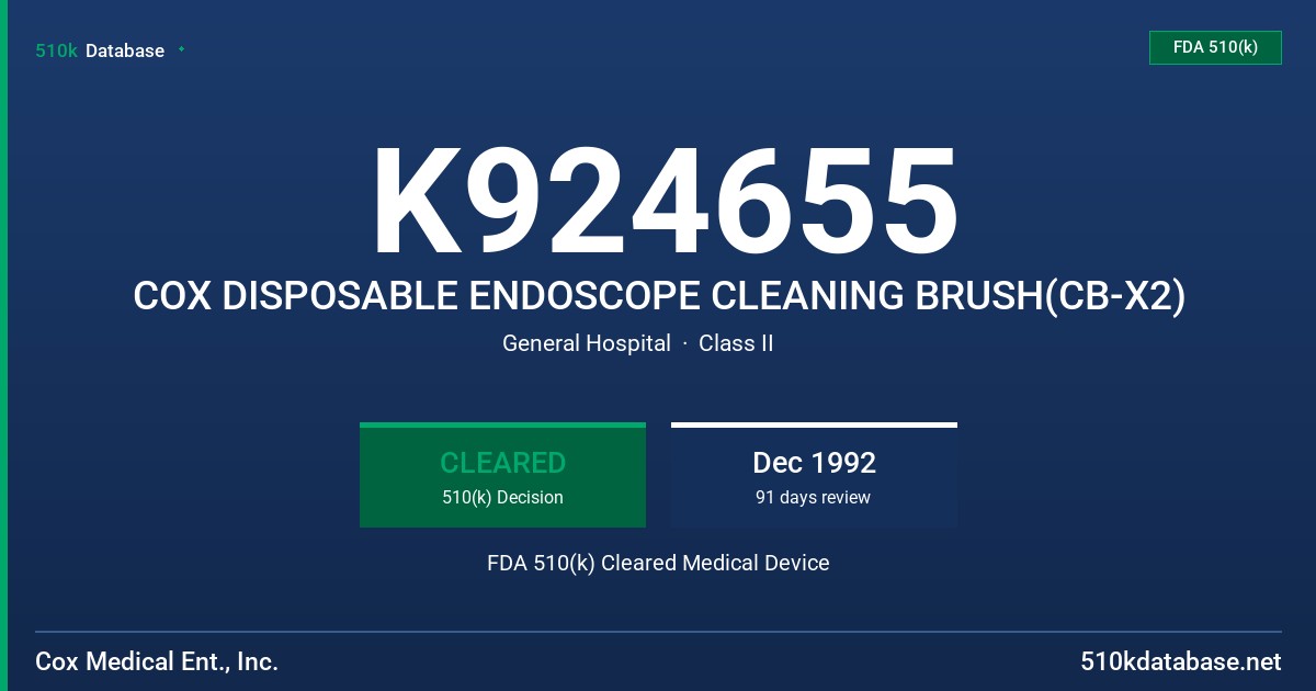 K924655 COX DISPOSABLE ENDOSCOPE CLEANING BRUSH(CB-X2) FDA 510(k) Cleared Medical Device