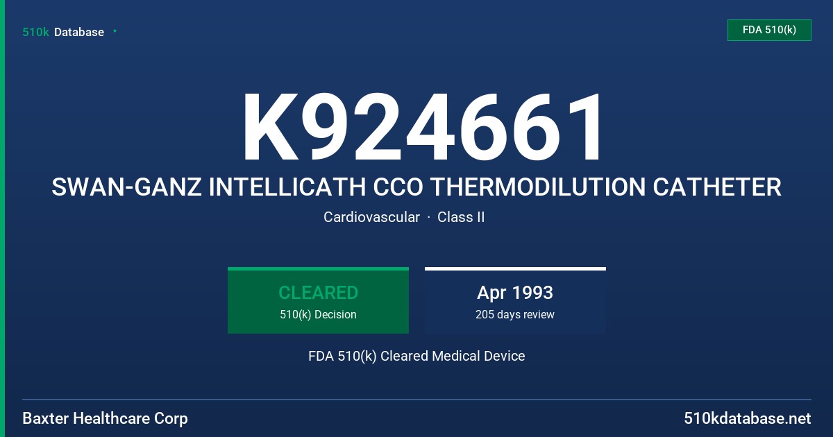 K924661 SWAN-GANZ INTELLICATH CCO THERMODILUTION CATHETER FDA 510(k) Cleared Medical Device