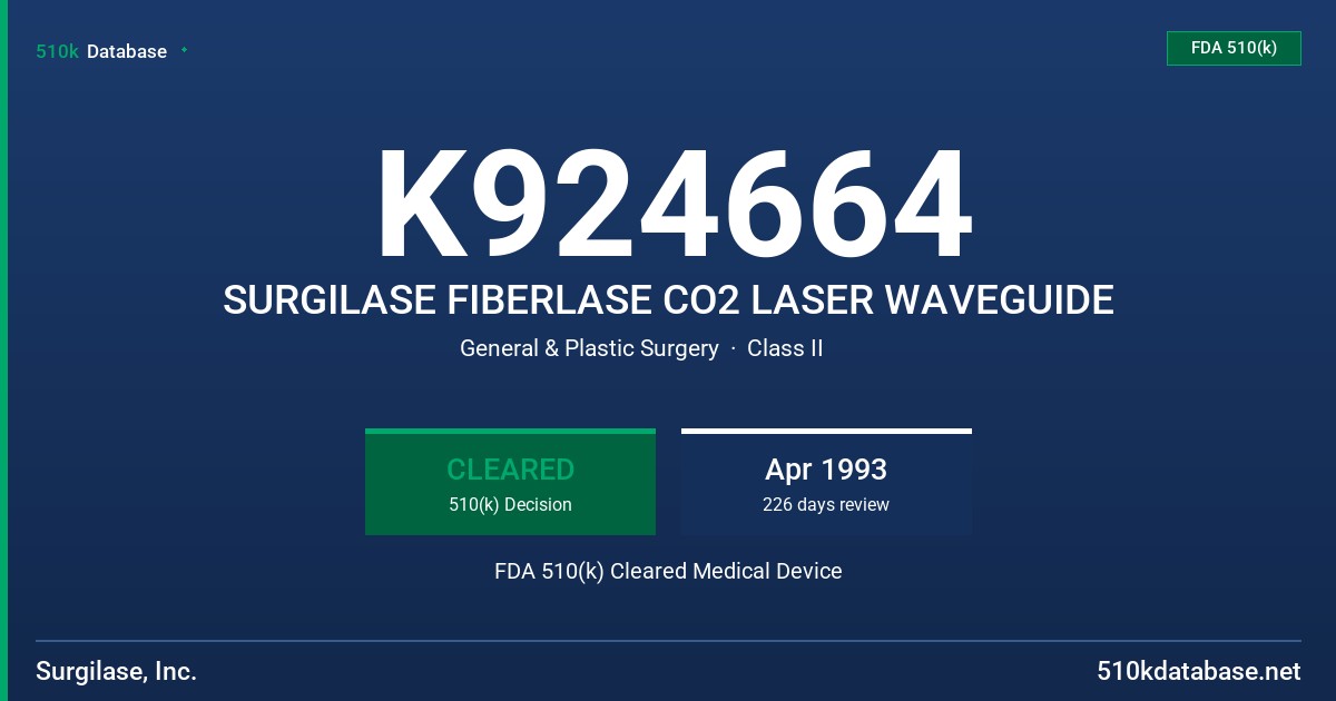 K924664 SURGILASE FIBERLASE CO2 LASER WAVEGUIDE FDA 510(k) Cleared Medical Device