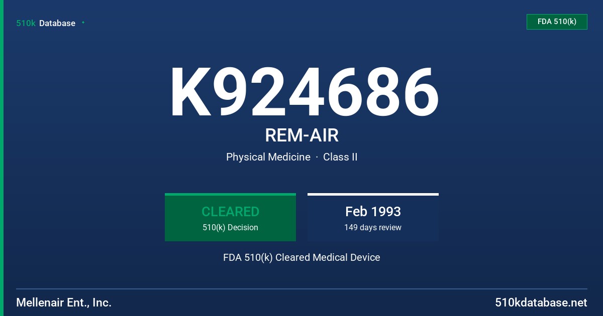 K924686 REM-AIR FDA 510(k) Cleared Medical Device