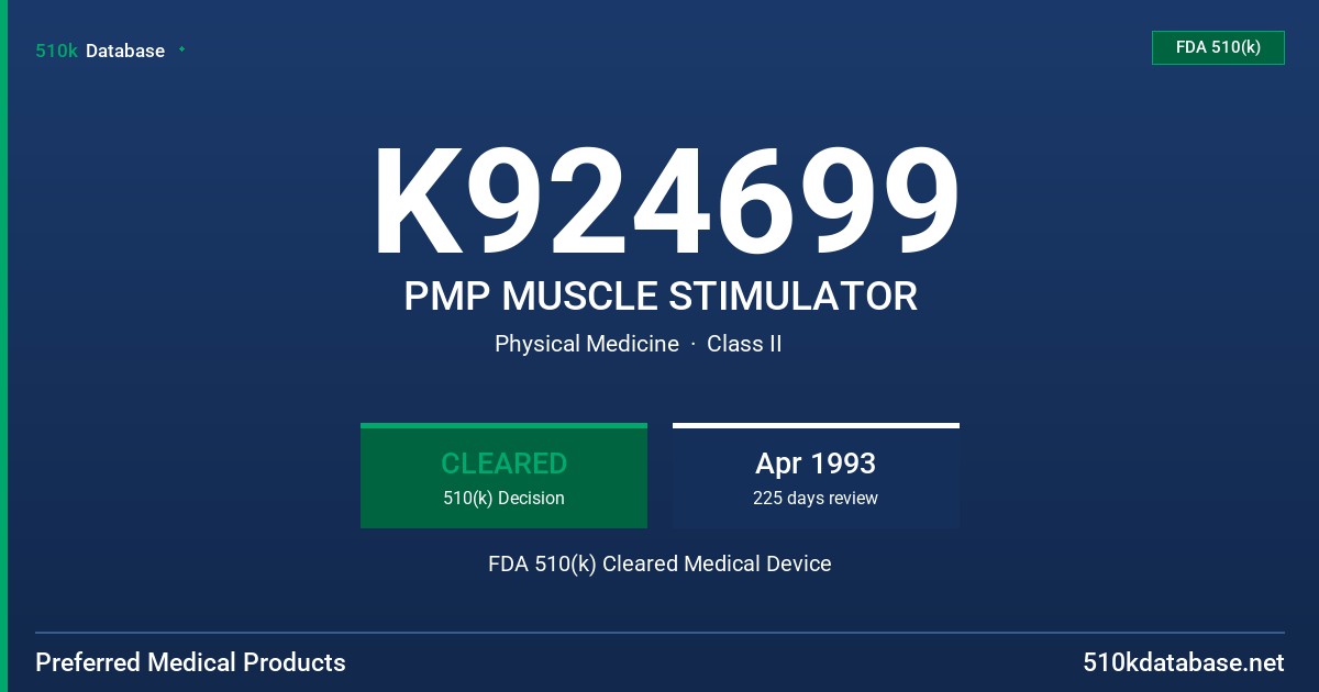 K924699 PMP MUSCLE STIMULATOR FDA 510(k) Cleared Medical Device