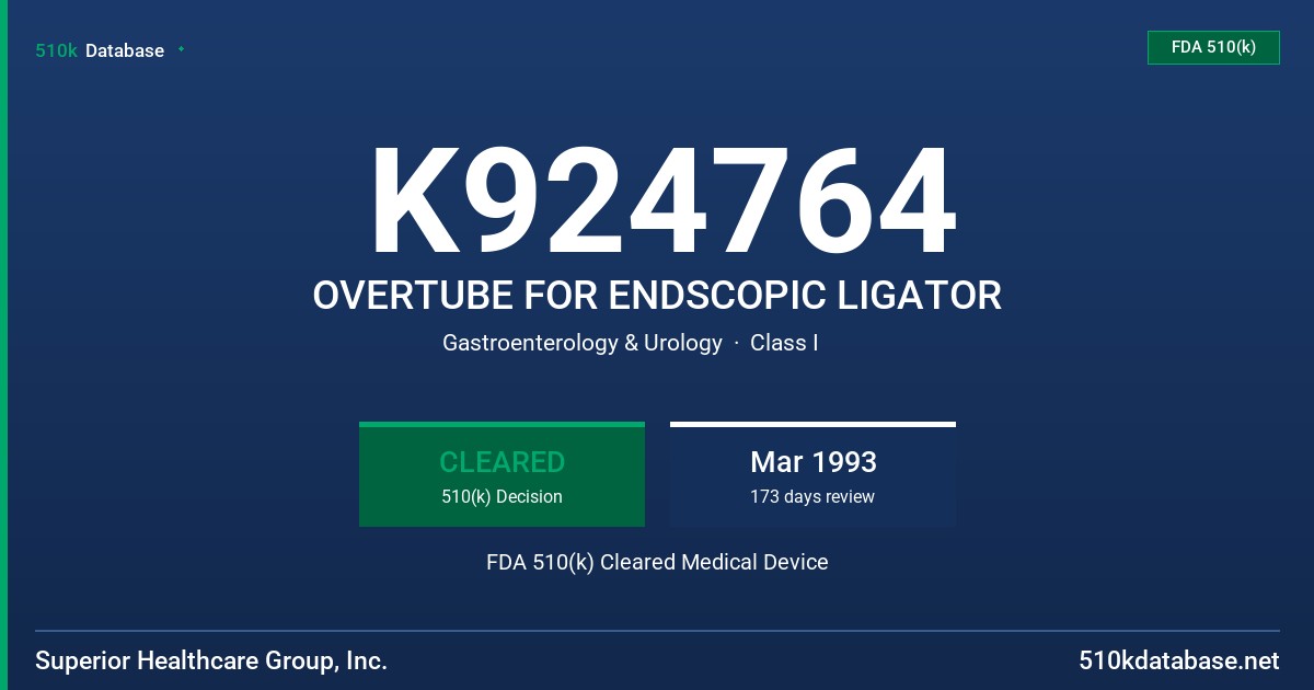 K924764 OVERTUBE FOR ENDSCOPIC LIGATOR FDA 510(k) Cleared Medical Device