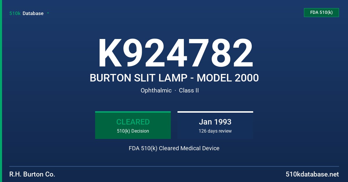 K924782 BURTON SLIT LAMP - MODEL 2000 FDA 510(k) Cleared Medical Device