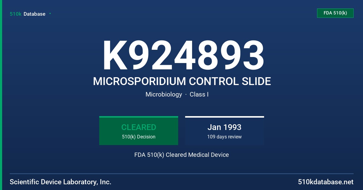 K924893 MICROSPORIDIUM CONTROL SLIDE FDA 510(k) Cleared Medical Device