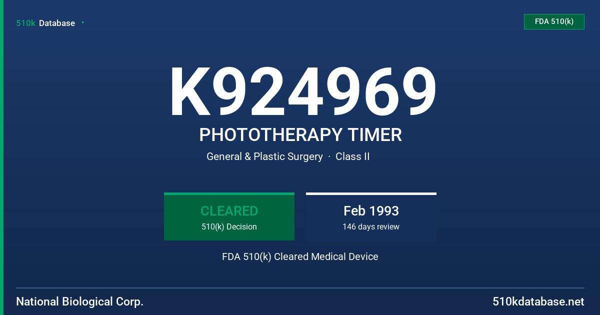 K924969 PHOTOTHERAPY TIMER FDA 510(k) Cleared Medical Device